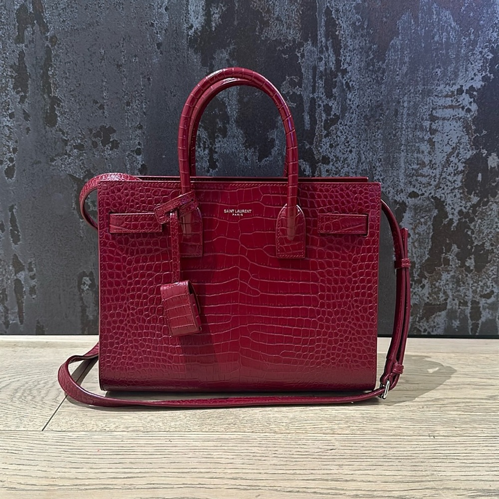 YSL Yves Saint Laurent Croc embossed bag